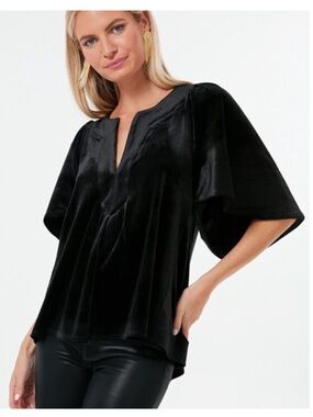 Pomander Place Black Velvet Flutter Sleeve Blouse